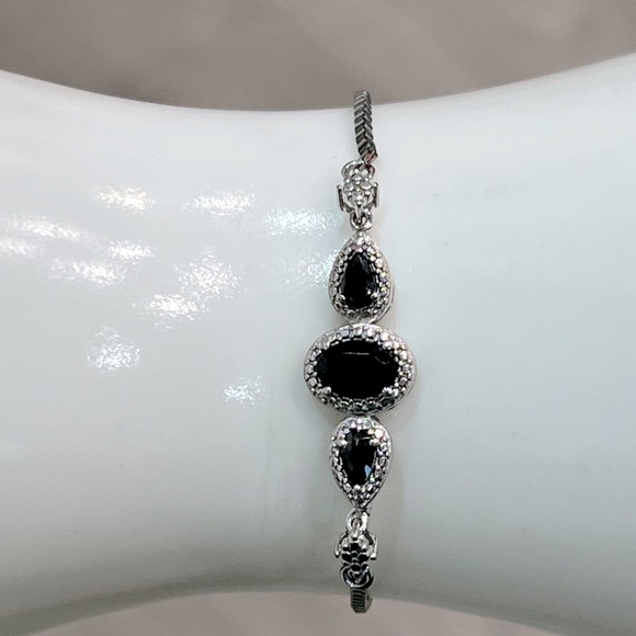 Thai Black Spinel Black Diamond Silver BOLO Bracelet - Picture 4 of 9